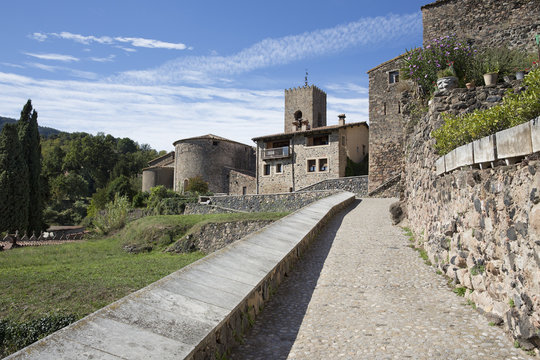 beautiful view of old town of santa pau, la garrotxa, catalonia,