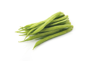 Fresh green cluster beans on white background shot in studio.