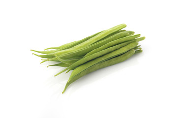 Fresh green cluster beans on white background shot in studio.