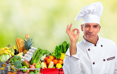 Chef man with vegetables.
