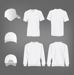 Sport white t-shirt, sweater and baseball cap isolated set vector