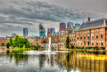 Fototapeta na wymiar Binnenhof on an overcast day in the Hague, the Netherlands (Holland), in HDR with free space in upper and lower parts