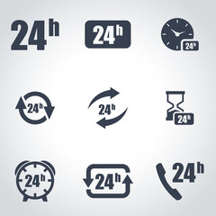 Vector black 24 hours icon set. 24 hours  Icon Object, 24 hours Icon Picture, 24 hours Icon Image - stock vector