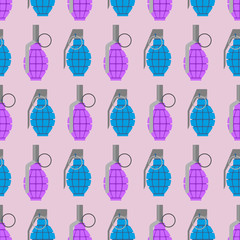 Colorful  grenade seamless pattern. Military background of ammun