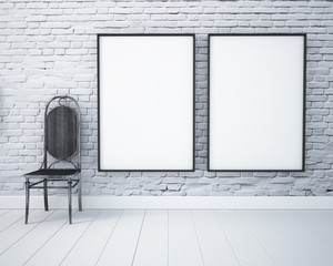 3d interior. mockup hipster interior with posters and chair