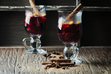 Traditional winter mulled wine and christmas ornament