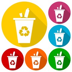 Vector Set Recycle Bins for Trash and Garbage icons set with long shadow