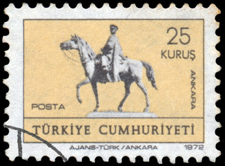 Stamp printed in Turkey shows a portrait of Kemal Ataturk