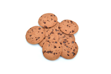 Chocolate chip biscuits isolated on white background