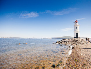 Lighthouse Tokarevskaya koshka with vane anemometer in Vladivost