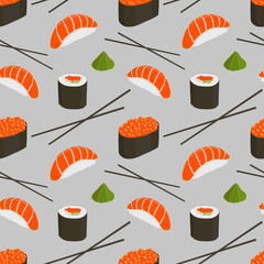Seamless pattern with sushi
