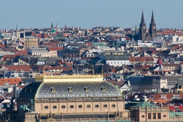 Fototapeta na wymiar National Theatre and roofs New Town in Prague, Czech republic