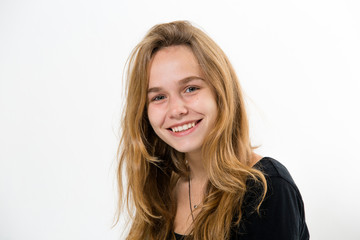 Naklejka premium Beautiful eighteen girl on white background