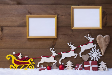 Santa Claus Sled, Reindeer, Snow, Christmas Decoration, Frames