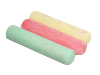 colour chalks, red, green, yellow, isolated on white background, with clipping path