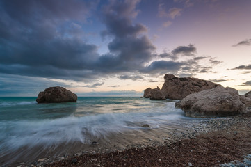 Evening on the beach of Aphrodite. Paphos. Cyprus