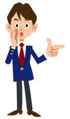 指差ししてささやく学生