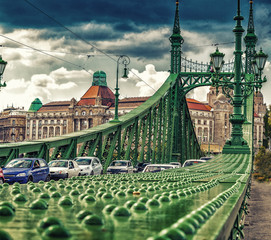 The green Liberty Bridge in Budapest