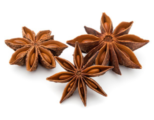 Star anise spice fruits and seeds isolated on white background c