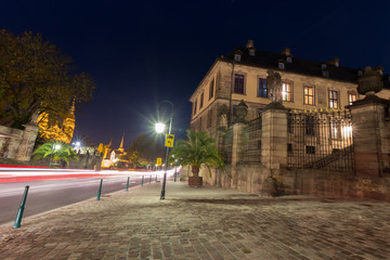 Naklejka na ściany i meble traffic lights in front of the castle in fulda germany in the ev