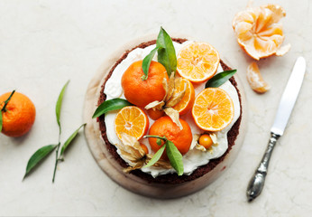 chocolate cake with mandarin oranges
