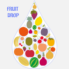 Flat fruit icons collected in the form of a drop.