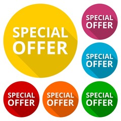 Special offer icons set with long shadow