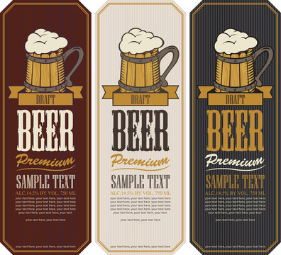 set labels for the beer with wooden mug
