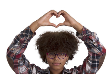 black woman with heart sign