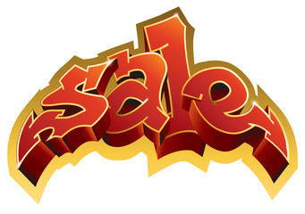 Sale inscription red text. Graffiti style.