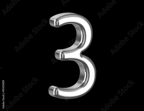 Steel Shinny Number 3 On Black Background Stock Photo And