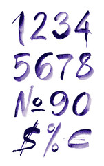 Fototapeta premium Watercolor hand written purple numbers. Vector illustration