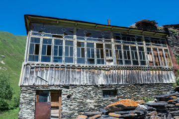 Fototapeta na wymiar Zhibiani - one of four villages community called Ushguli in Upper Svanetia region, Georgia