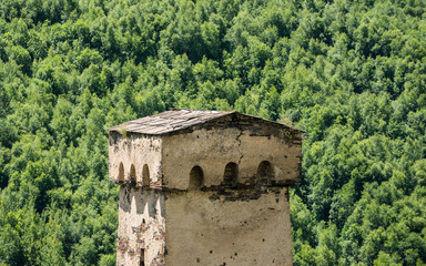Fototapeta na wymiar Murqmeli - one of four villages community called Ushguli in Upper Svanetia region, Georgia
