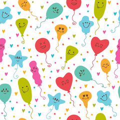 Seamless pattern with balloons of different colors. Cute party b