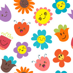 Seamless pattern with funny flowers. Cute floral background