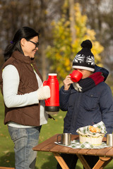 Mother and her son on a picnic