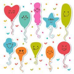 Set of happy cartoon colored balloons. Birthday balloons