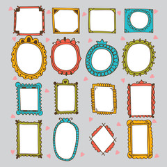 Sketchy ornamental frames and borders. Doodles frame set. Hand d