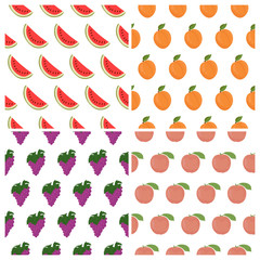 Vector seamless pattern set with fruits. Watermelon, grape, peac