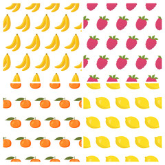 Vector seamless patterns set with fruits. Healthy food backgroun