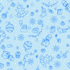Hand drawn vector seamless Christmas elements pattern