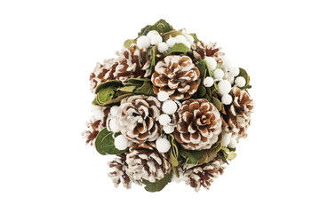 Christmas wreath with cones isolated on white