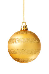 Golden christmas ball isolated on white