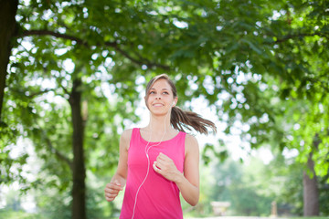 Woman running in a park