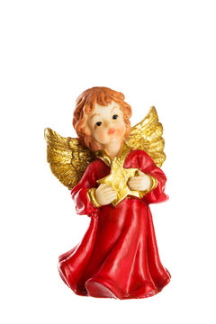 Little angel Christmas figure decoration isolated on white backg