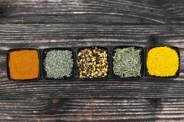 Different bowls of spices