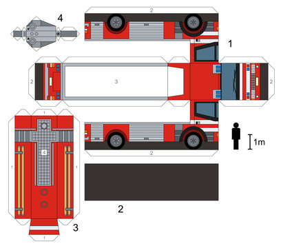Paper model of a firetruck, not a real type, vector illustration