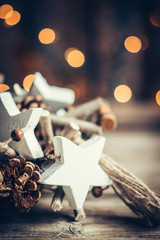 Christmas decoration on rustic wooden background