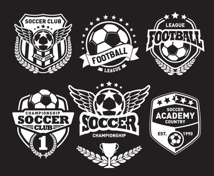 Set of Soccer Football Crests and Logo Emblem Designs. Football Championship Emblem Design Elements